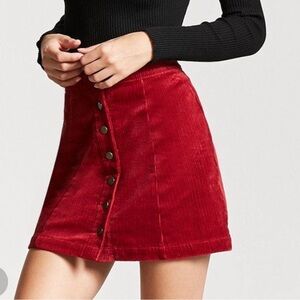 Maroon Corduroy Button-Front Skirt Forever 21 2x